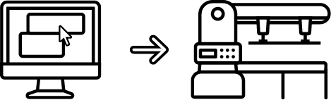 icons of a screen with arrow to machine