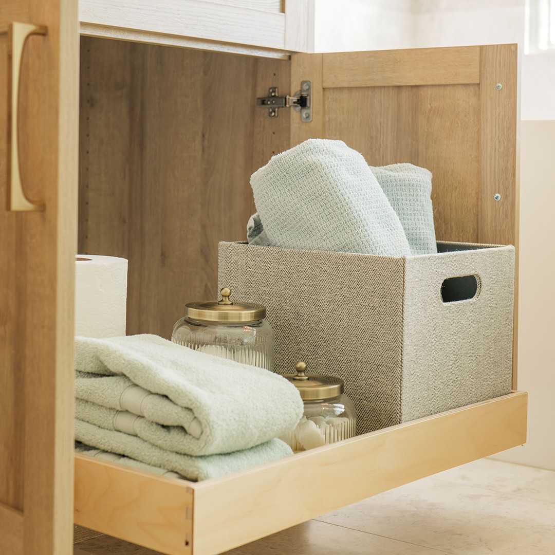 Custom bathroom with premium storage features