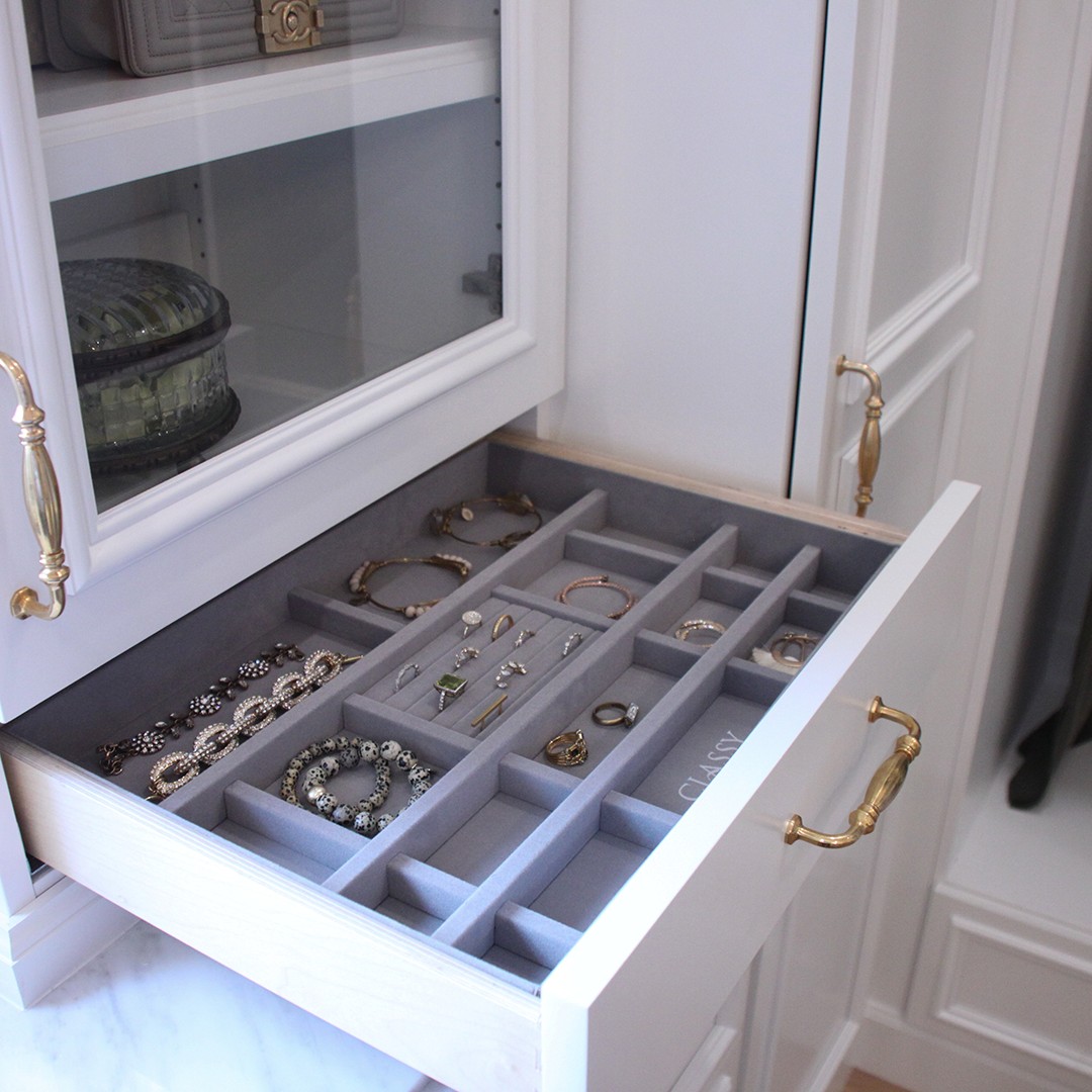 Closet accessories and jewelry tray detail
